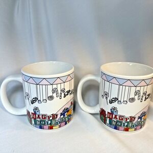 2 Disneyland Its a Small World Happy Holidays Christmas Mug Disney 4.5"H 18oz